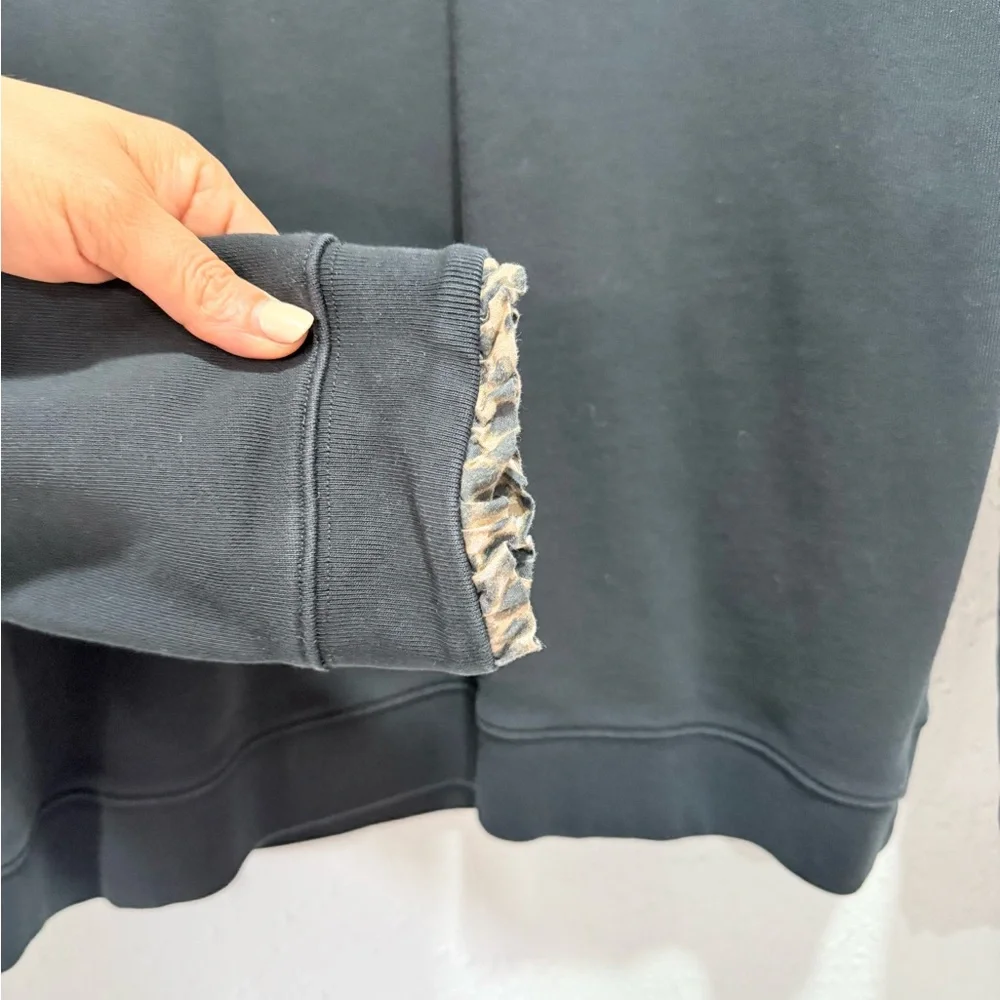 J. Crew Black Crewneck Sweatshirt with Leopard-Edge Trim XL‎